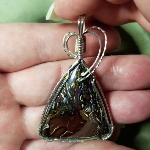 Silver Wire wrapped Australian Boulder Opal - Picture 9 of 12
